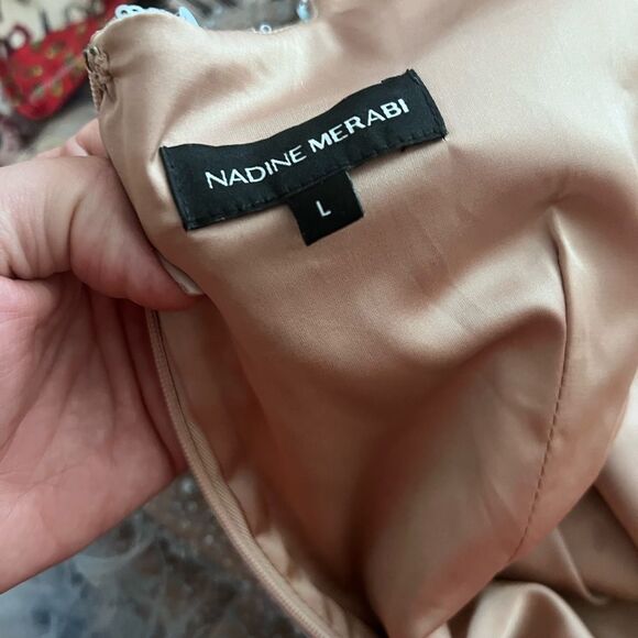 Nadine Merabi Lulu sequin blue feather gown size large - Picture 7 of 8